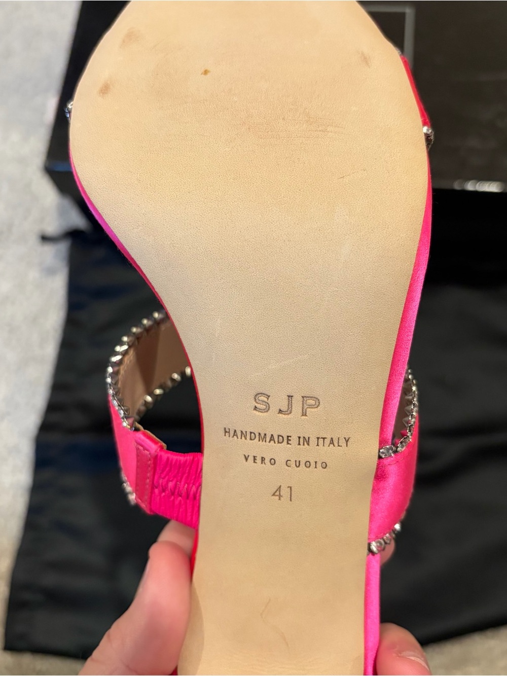 SJP by Sarah Jessica Parker Barbie Satin Rhinestone Two-Strap Mule Heels - Picture 3 of 4